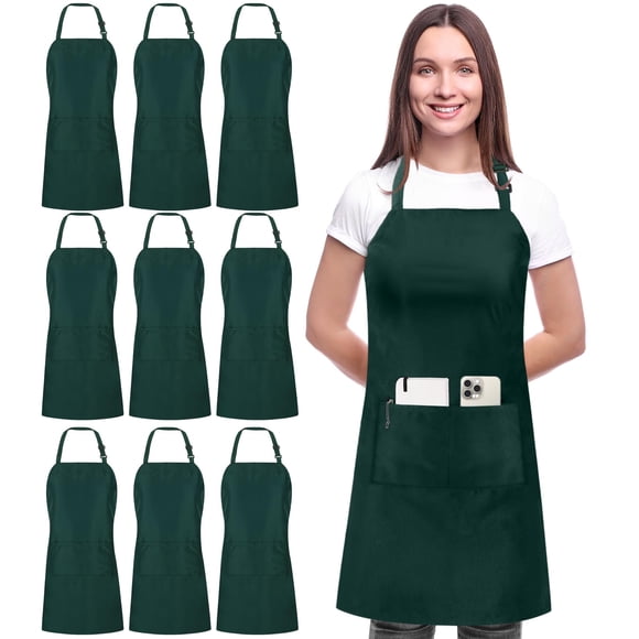Utopia Kitchen - Paquete de 10 delantales tipo peto ajustables con bolsillos