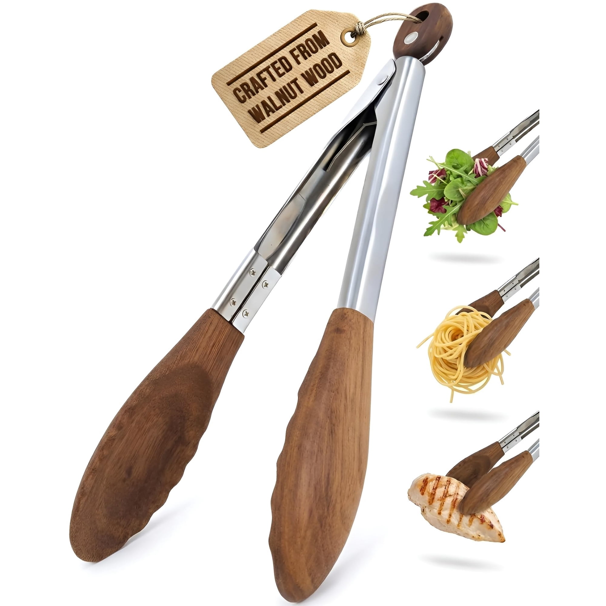 Pinzas De Madera Boxiki Kitchen, Antiadherentes, Madera De Nogal, 30 Cm