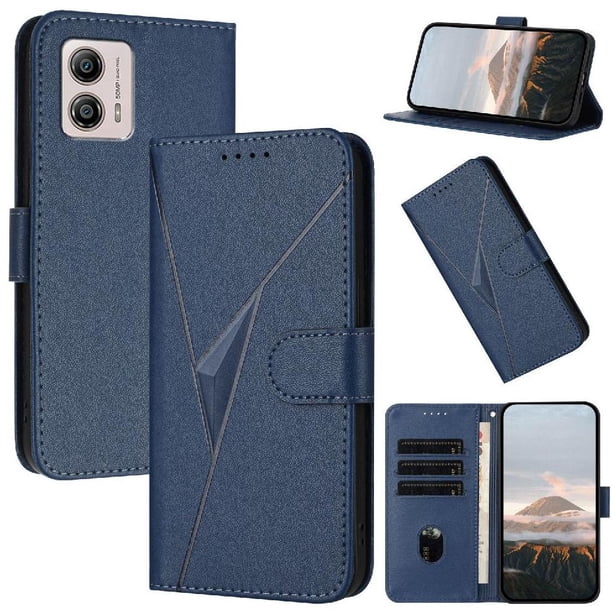 Funda Cartera Fibra de Carbono para Motorola MOTO G53 con Soporte y Cierre Magnético Azul