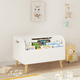 thumbnail image 3 of Wooden Toy Box, Kids Toy Storage Organizer with Front Bookshelf, Flip-Top Lid, Safety Hinge, Boys Girls Toy Chest Bench for Playroom Kids Room Organization (White), 3 of 3