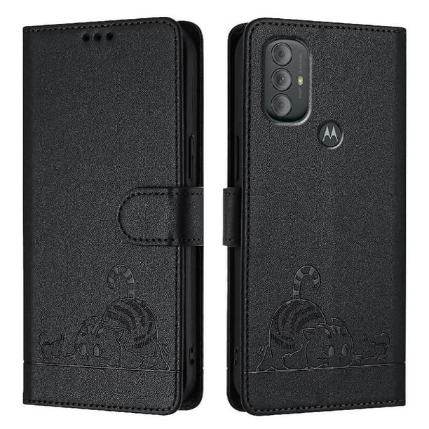 Funda tipo cartera FOXDOCK para Motorola MOTO G Power 2022 con soporte, ranuras, RFID, diseño de gato