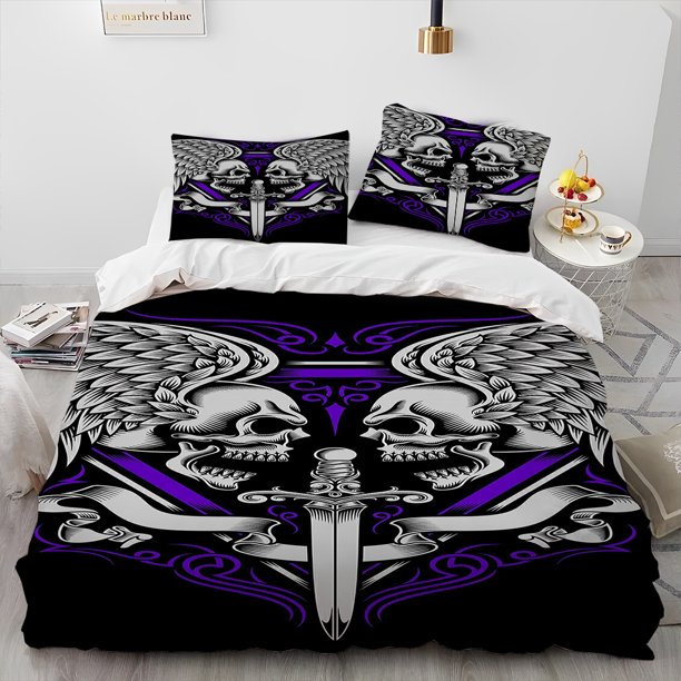 v2569 Bed Sheets Gothic Horror Skull Cartoon Comforter Bedding Set,Duvet Cover Bed Set Quilt Cover Pillowcase,King Queen Size Bedding Set Gift 3-Piece Bedding Set (1 Duvet Cover + 2 Pillow Shams) Bed