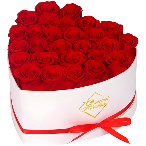 Rosas preservadas en una caja GLAMOUR BOUTIQUE 27 tratadas en color rojo