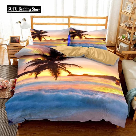 v429 Bed Sheets Quilt Cover Set Beach Luxury Bedclothes Sunrise Duvet Cover Sets Home Textile California King Bedding Sets % High Quality 3-Piece Bedding Set (1 Duvet Cover + 2 Pillow Shams) Bed Sheet