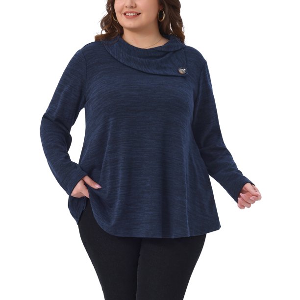 Agnes Orinda Conjuntos de Halloween para Mujeres Tallas Grandes Sudadera Tops Cuello Alto Manga Larga Bolsillos Blusa Casual con Botones Decorativos 2X Azul Oscuro