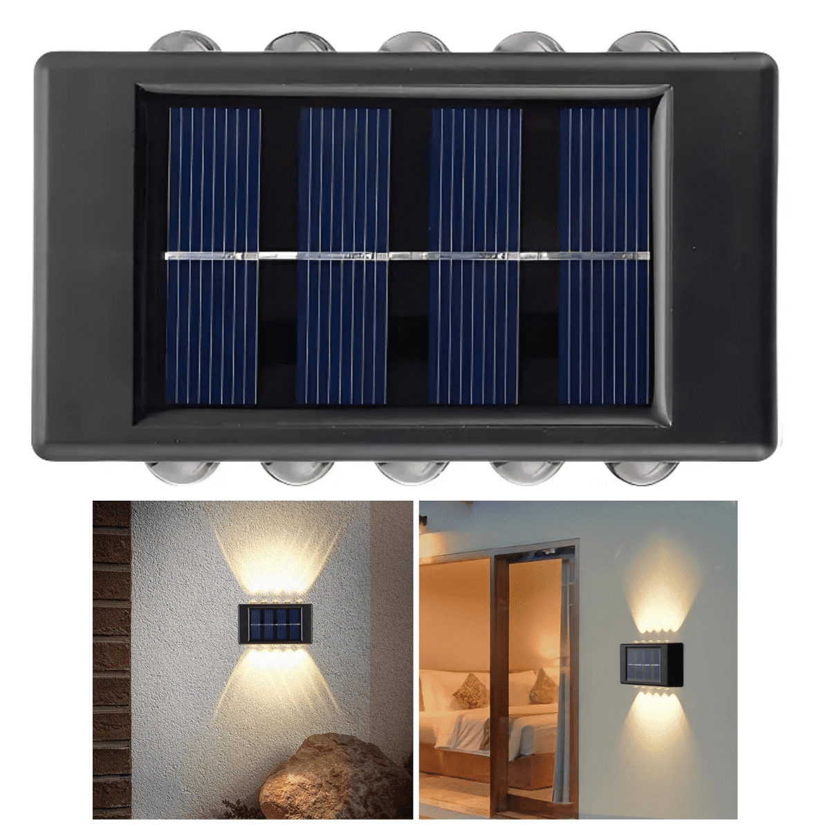 Genérico - Lámpara Solar Led Exterior Muro Doble 10 Luces Cálida