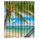 thumbnail image 1 of Cortina de ducha de verano con diseño de palmeras azules y playa, con ganchos, tamaño 60 x 72 pulgadas, 1 of 3