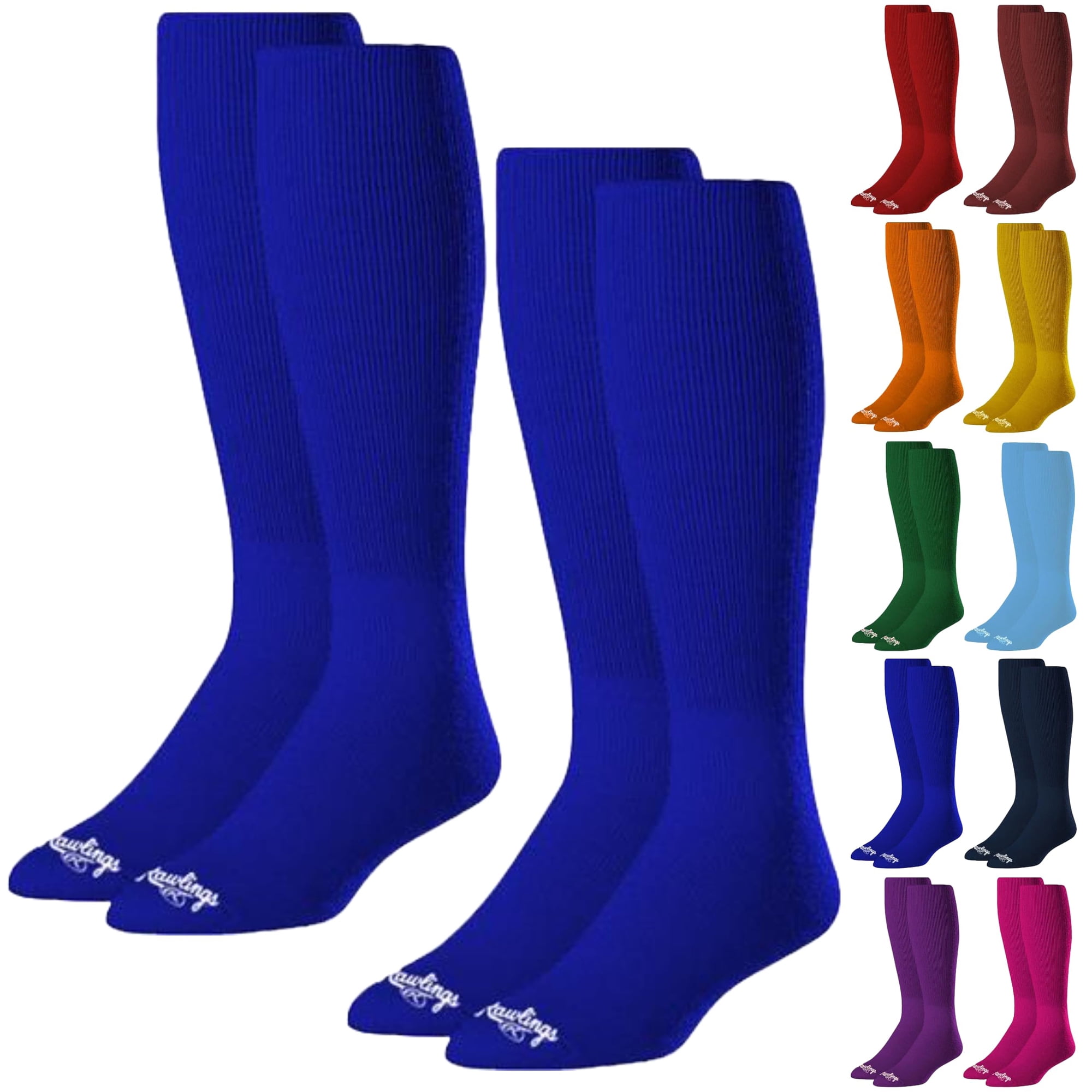 Calcetines De Béisbol Y Sóftbol Rawlings, 2 Pares, Color Azul Real, Tamaño Grande