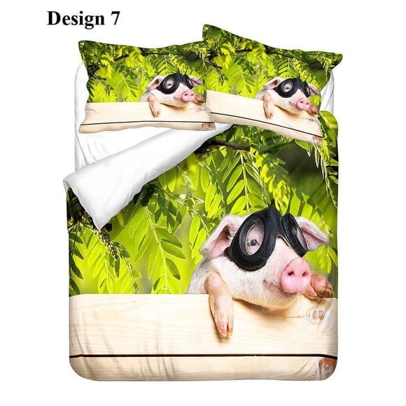 Rose Flower Pig Piglet Birthday Gift Quilt Duvet Cover Set Bedclothes3-Piece Bedding Set