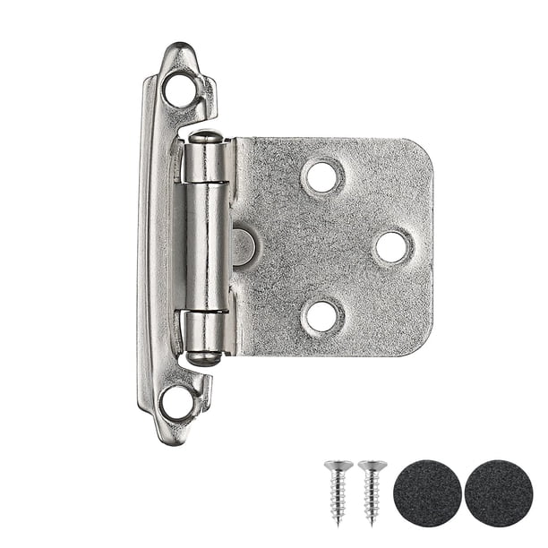Bisagras para puerta de gabinete JQK, níquel satinado, superposición de 1.5 mm, paquete de 4