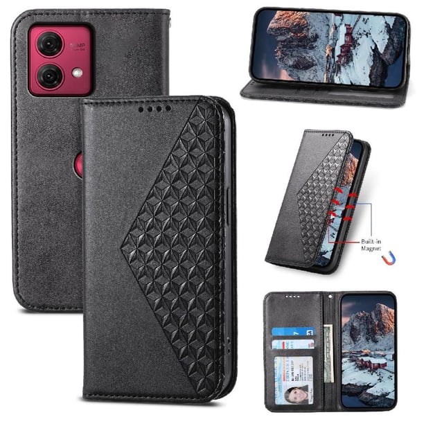 Funda Flip FOXDOCK para Motorola Moto G84 , Estilo Billetera con Diseño Rombo, Correa de Mano y Soporte, Uso Diario