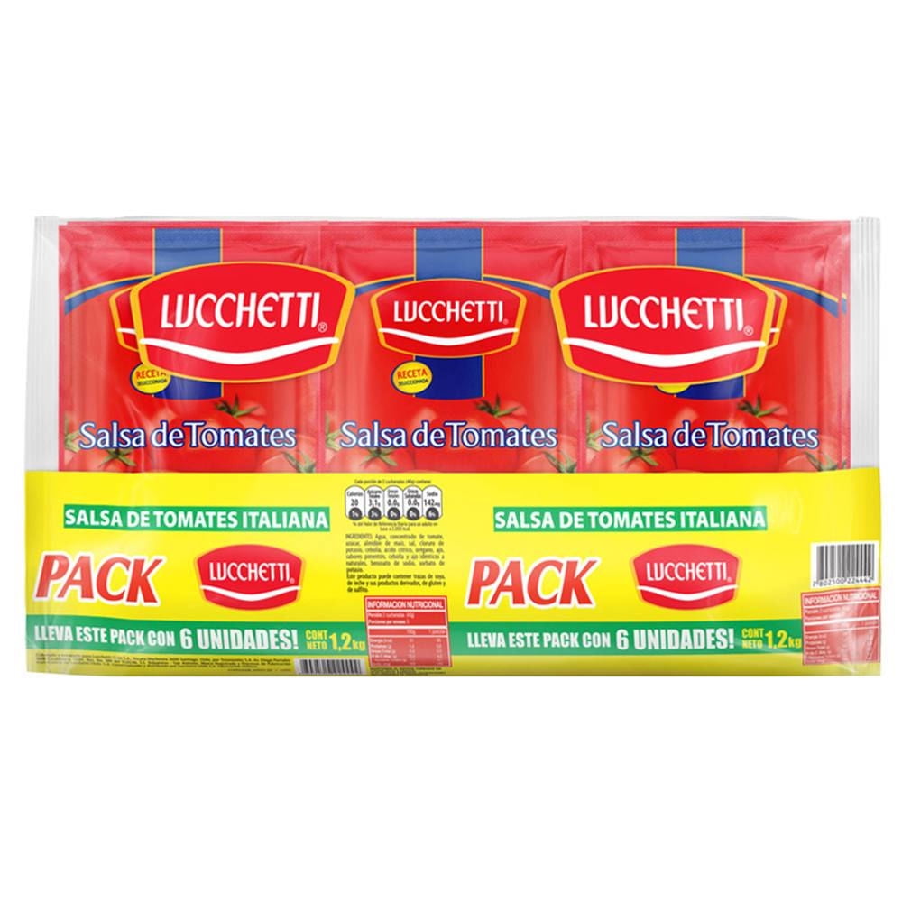 Salsa De Tomate Italiana Pack 6 Un Bolsa 1200 g Lucchetti