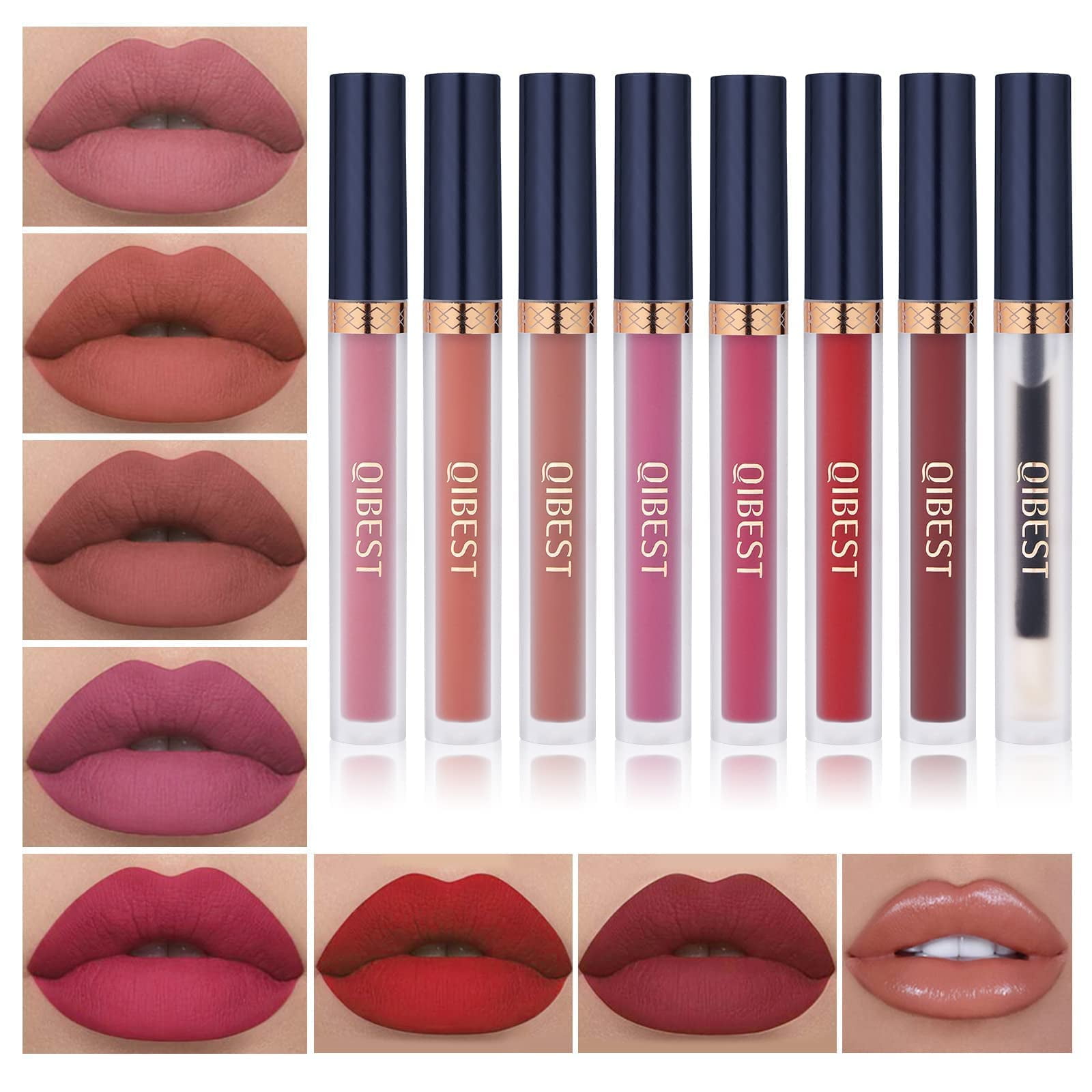 Set De Maquillaje Qibest, 8 Unidades, Lápiz Labial Líquido Mate Y Voluminizador De Labios