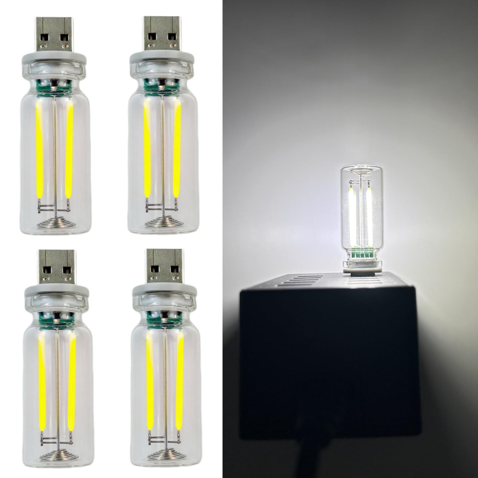 Xusx111 - Luzes Usb De Coche De 4 Pcs, Lámpara De Atmósfera De Coche Retro Enchufable Con Regulable Táctil, Mini Botella De Vidrio Portátil Led Bombilla Luces Nocturnas Para El Dormitorio Del Vehículo