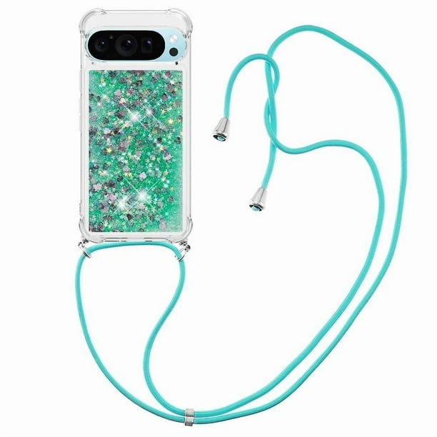Funda FOXDOCK para Google Pixel 9 Pro con Cuerda Ajustable, Brillo Líquido, Protección Antigolpes y Lente – Ideal para Regalo