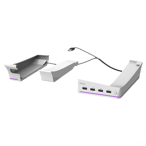 Genérico - Soporte Horizontal Para Consolas Ps5 Pro Digital/Optical Drive Con 14 Modos De Iluminación Rgb, 4 Puertos Usb Base De Almacenamiento-Blanco