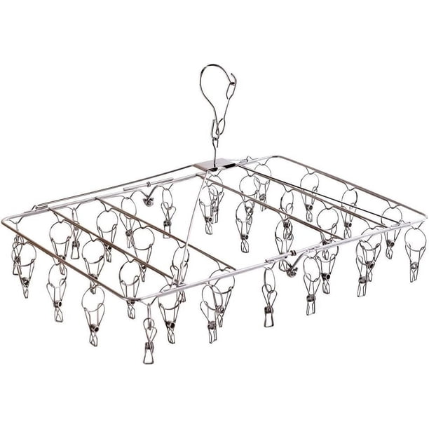 Tendedero de ropa de acero inoxidable con 52 pinzas, plegable, para calcetines y ropa interior, ideal para secar toallas, sujetadores, lencería y ropa de bebé.