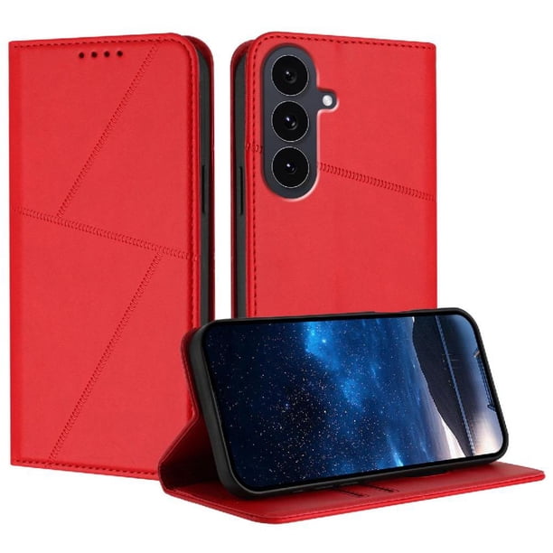 Funda Cartera Magnética para Samsung Galaxy S25 FE Protección Antichoque con Ranuras Rojo