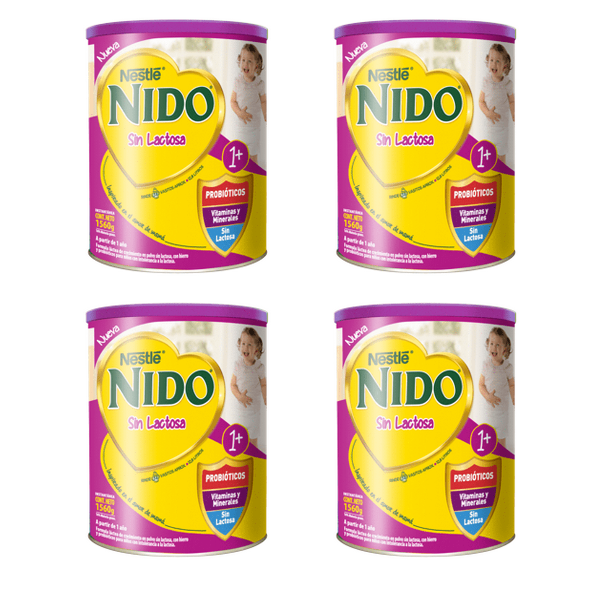 Pack 4 Fórmula Láctea Nido 1+ Sin Lactosa 1560g +1 Año