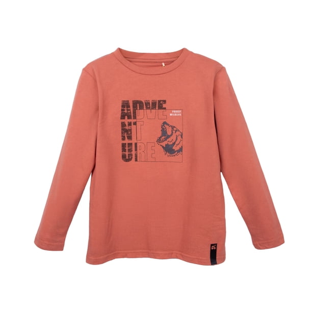 Polera Niño Manga Larga Estampado Adventure Ladrillo