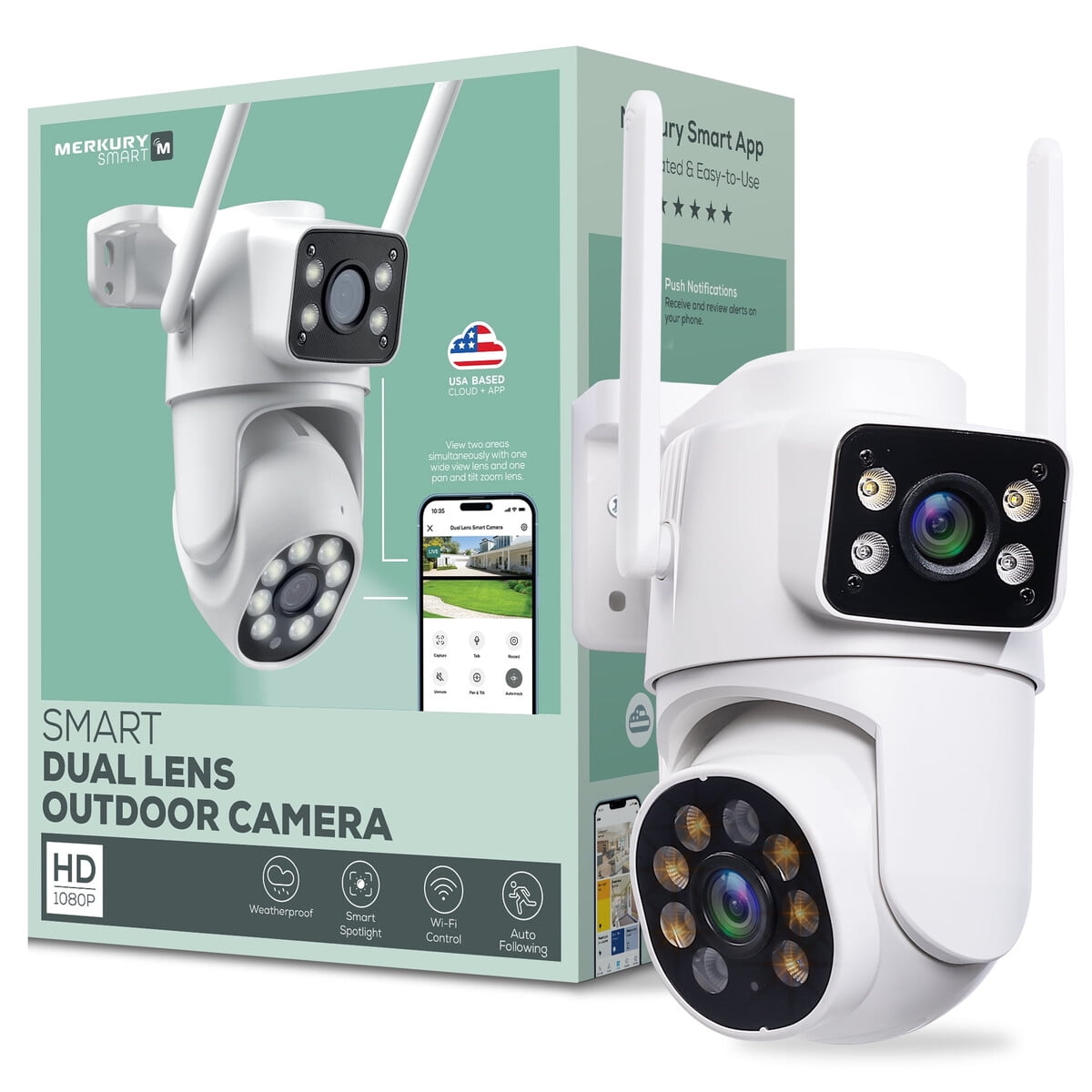 Cámara Exterior Merkury Smart 1080p Doble Lente Pantilt Wifi