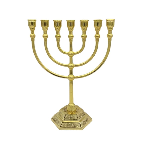 Portavelas Menorah Con 7 Ramas Centro De Mesa Shabat Candelabros Aureate Dorado