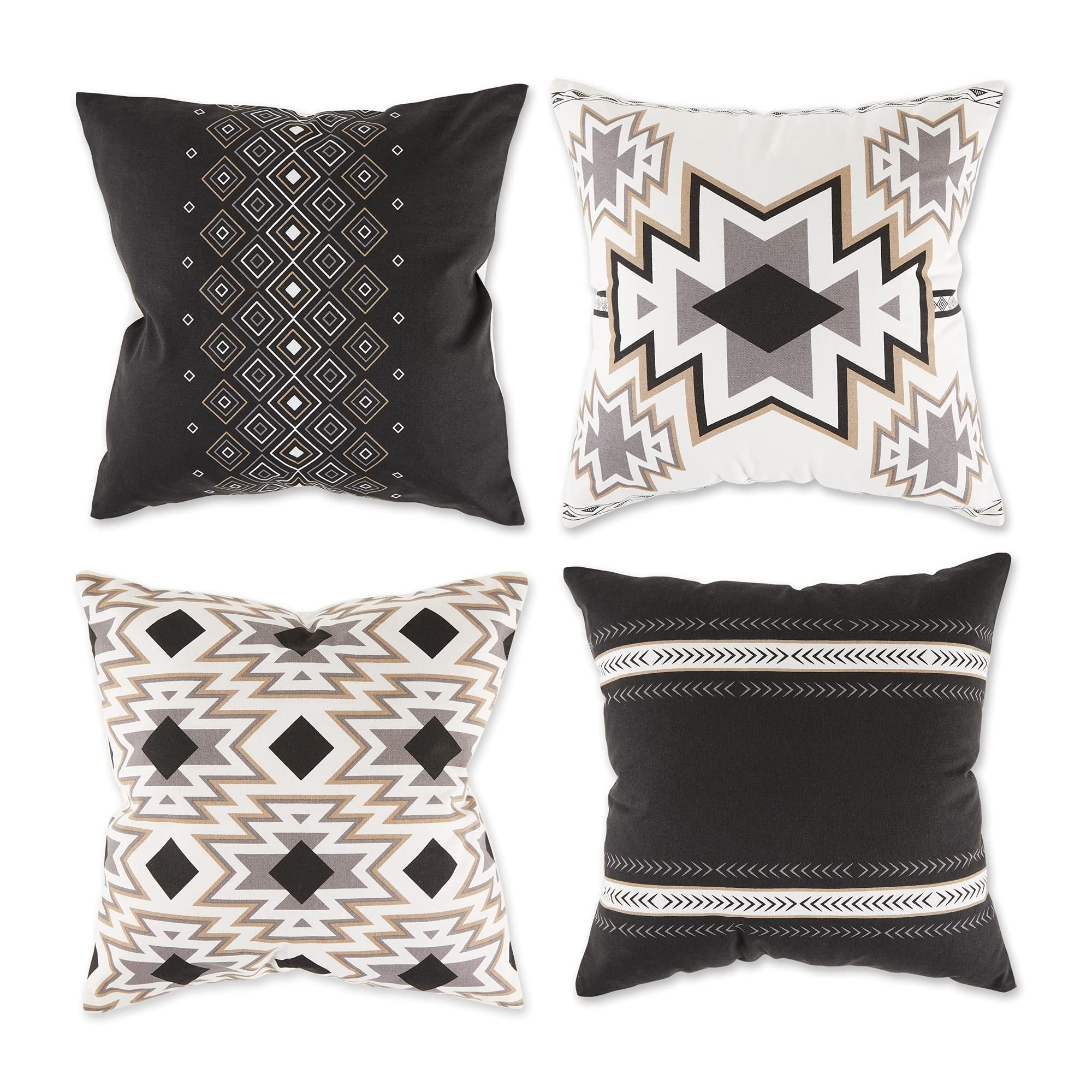 Fundas Para Cojines Decorativos Dii 46 X 46 Cm Negras Estilo Azteca, Paquete De 4