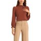 thumbnail image 2 of INSPIRE CHIC Blusa de Primavera para Mujer de Manga Larga con Volantes y Lazo en el Cuello para Oficina y Trabajo Formal Talla S Caramelo, 2 of 5