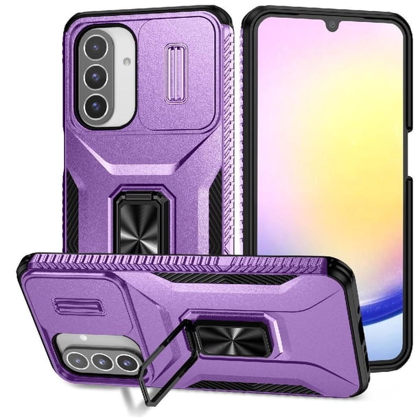 Funda Armada para Samsung Galaxy A26 con Tapa Deslizante y Soporte Magnético Giratorio Morado