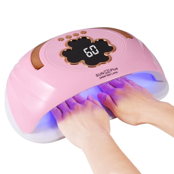 Lámpara de uñas UV LED Riuotazi 248W para dos manos con sensor rosa