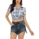 thumbnail image 1 of INSPIRE CHIC Camisas de Cuadros para Mujer Cuello en Punta Abotonado Blusas de Regreso a Clases Azul Claro S, 1 of 6