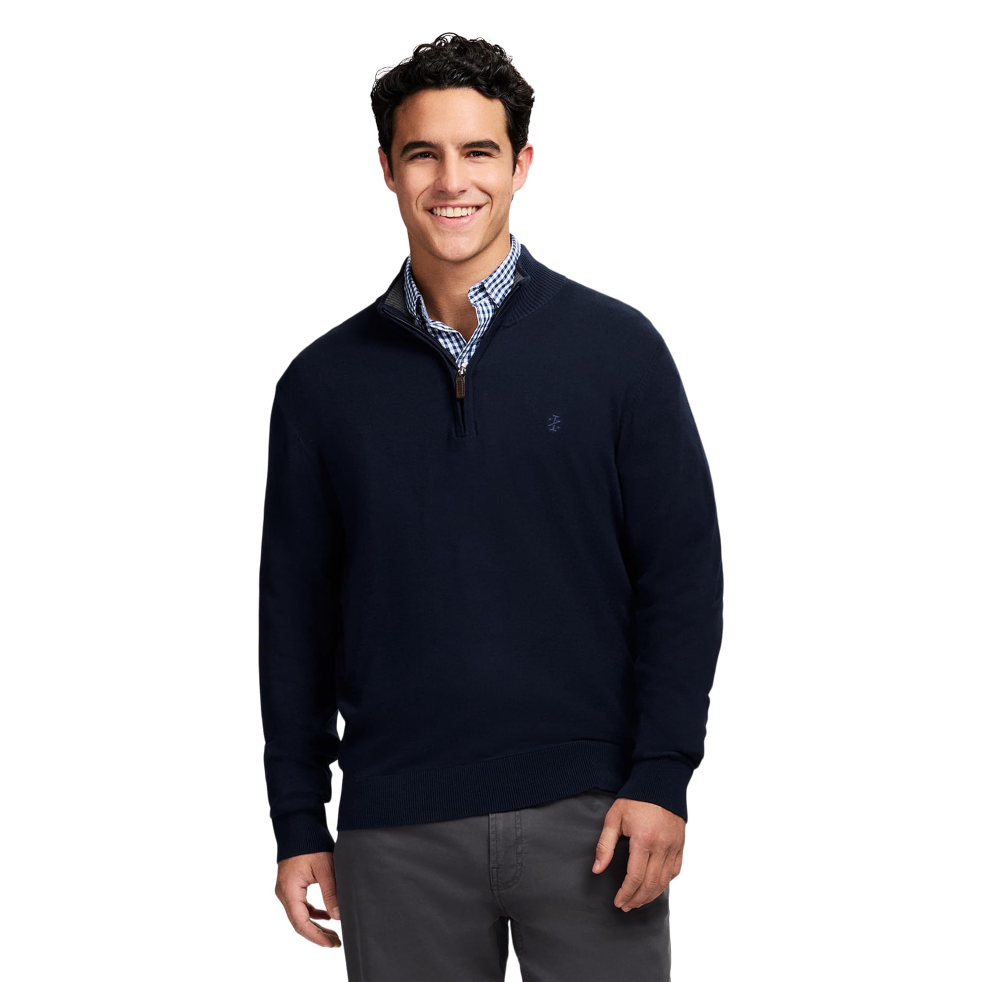 Jersey Izod Premium Essentials Para Hombre Con Cierre En Cuarto Y Cremallera Azul Marino S