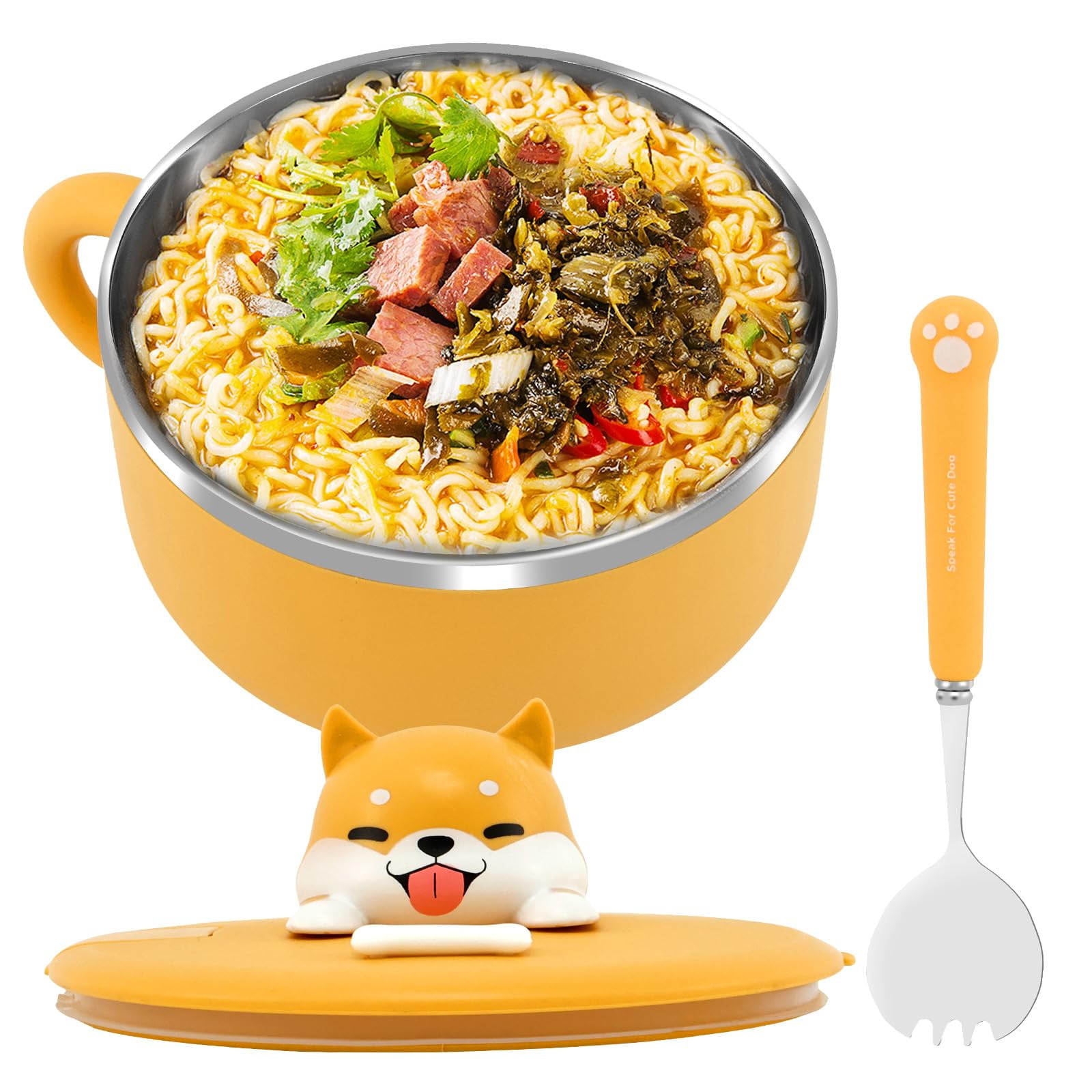Cuenco Para Ramen Ktzctpca Cute Dog, 1200 Ml, Acero Inoxidable 304