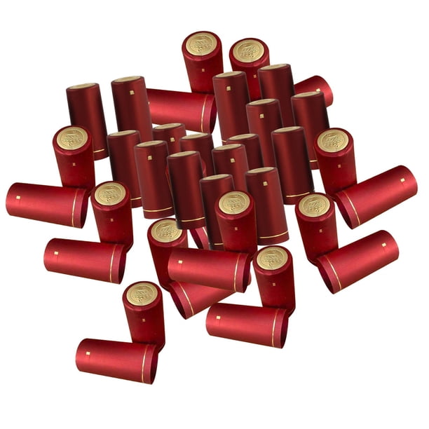 100 Cápsulas Termorretráctiles de PVC, Cubiertas Superiores, Suministros de Bricolaje, Fundas Decorativas de 30 Mm con Pestaña Desprendible para Sótan Rojo