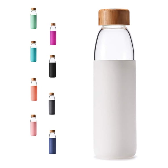 Botella de agua veegoal de vidrio borosilicato de 500 ml con tapa de bambú