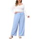 thumbnail image 2 of Conjunto de Pijama para Mujer de Talla Grande Agnes Orinda, Top Corto de Manga Larga con Cuello en V y Pantalones de Pierna Ancha con Cordón a Rayas, Conjunto de Ropa de Dormir de 2 Piezas 5X Azul, 2 of 6