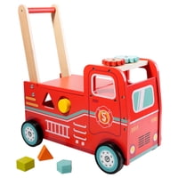 Magideal - Camión De Bomberos, Carrito De Empuje Para Bebé, Juguete De Empuje, Educación Temprana, Carrito De Compras De Juguete De Madera Para Regalo De Recién