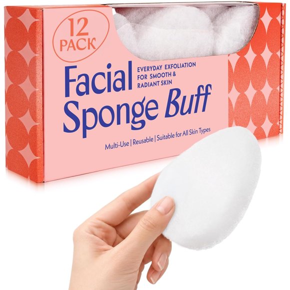 Berkland Facial Sponge Buffs, 12 Pack, Gentle Daily Exfoliation