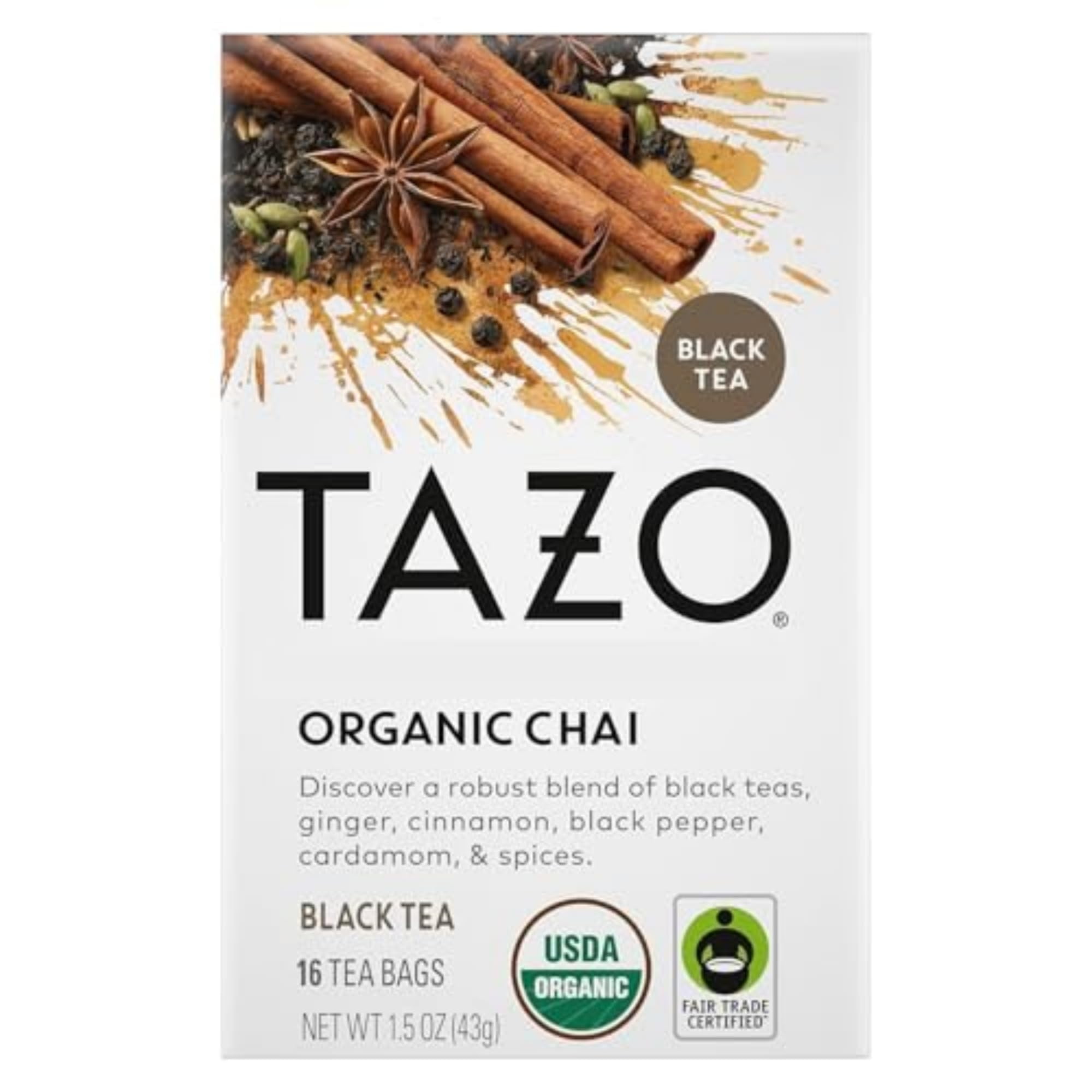 Té Tazo Organic Chai Black Con Cafeína, 16 Bolsitas