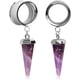 thumbnail image 1 of (1 par) Dilatadores de acero inoxidable con colgante de piedra amatista, dilatadores, piercings, 00 g, 1 of 5