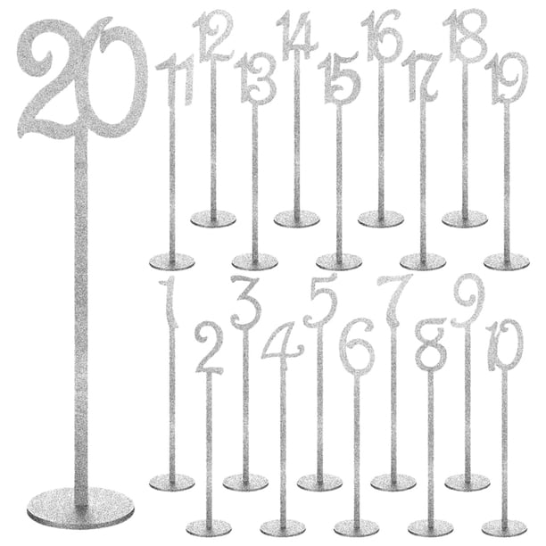Números de Mesa, Tarjetas de Números de Mesa, Decoración, Titulares de Tarjetas de Lugar Rústico, Titulares de Números de Mesa para Boda, Recepción, E 20 piezas de plata