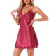 thumbnail image 4 of INSPIRE CHIC Vestido de Noche de Satén Mini para Mujer con Encaje en el Escote en V, Tirantes Ajustables, Camisón de Lencería Sedosa S Rojo Vino, 4 of 6