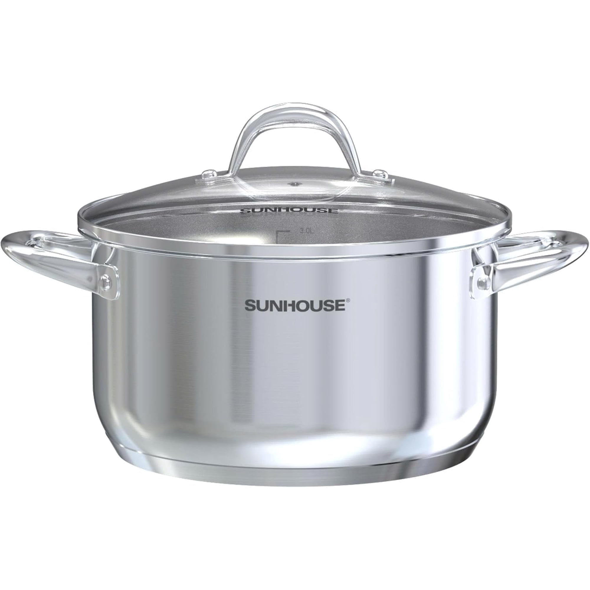 Stock Pot Sunhouse De Acero Inoxidable De 7 Litros Con Tapa Visible De Inducción