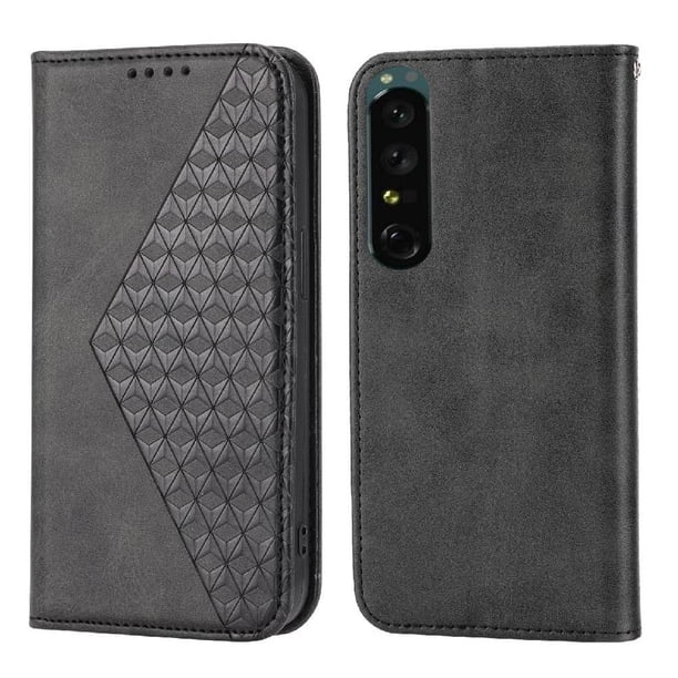 Funda Flip FOXDOCK para Sony Xperia 1 V , Estilo Billetera con Diseño Rombo, Correa de Mano y Soporte, Uso Diario