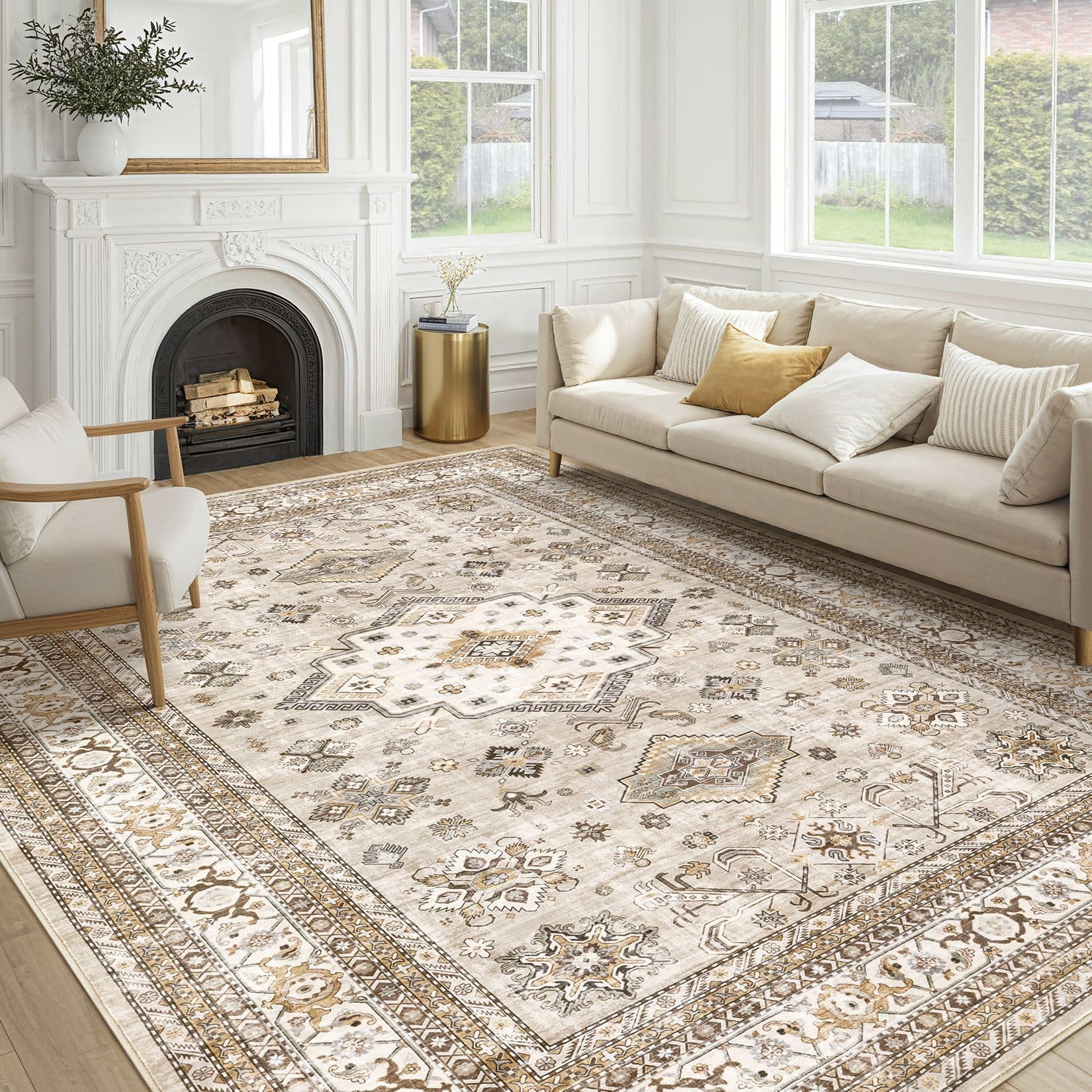 Alfombra Cotiled Vintage De 9 X 12 Pies, Color Beige, Para Sala De Estar