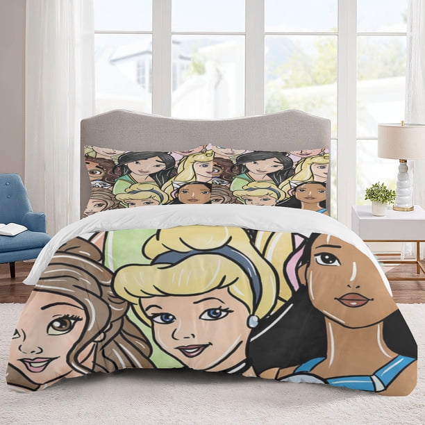 Dis-ney Princess Bedding Sets Cartoon Duvet Cover Lightweight 3 Piece Bet Sets for Kids Boys Girls