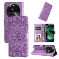 Funda Tipo Cartera Foxdock Para Oppo Find X6 , Diseño Girasol En Relieve, Cuero Pu, Cierre Magnético, Soporte Y Tarjetero