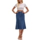 thumbnail image 2 of INSPIRE CHIC Falda Midi de Mezclilla para Mujer Regreso a Clases Cintura Alta Dobladillo de Cola de Pescado Falda de Jean Acampanada Azul XL, 2 of 6