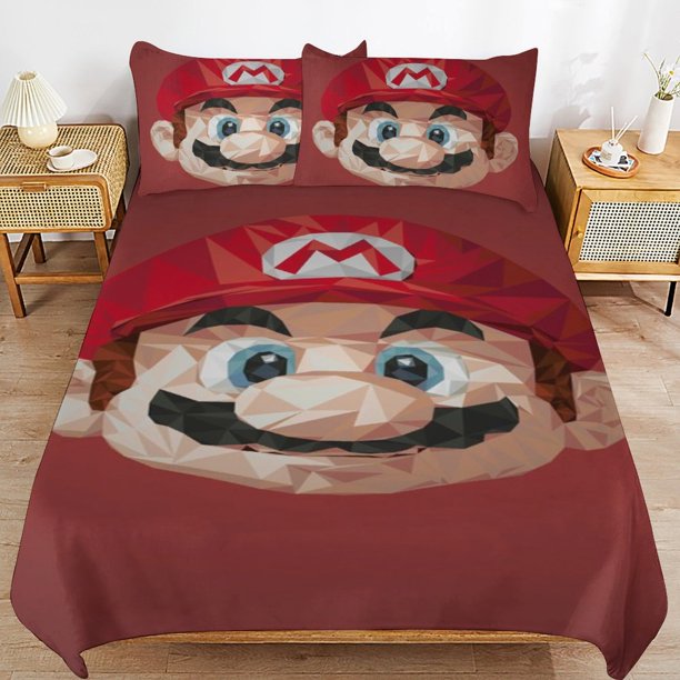 Super Mario Bed Duvet Cover Microfiber Bedding Sets 3D Printed Lightweight 3 Piece Comforter Sets for Kids Boys Girls