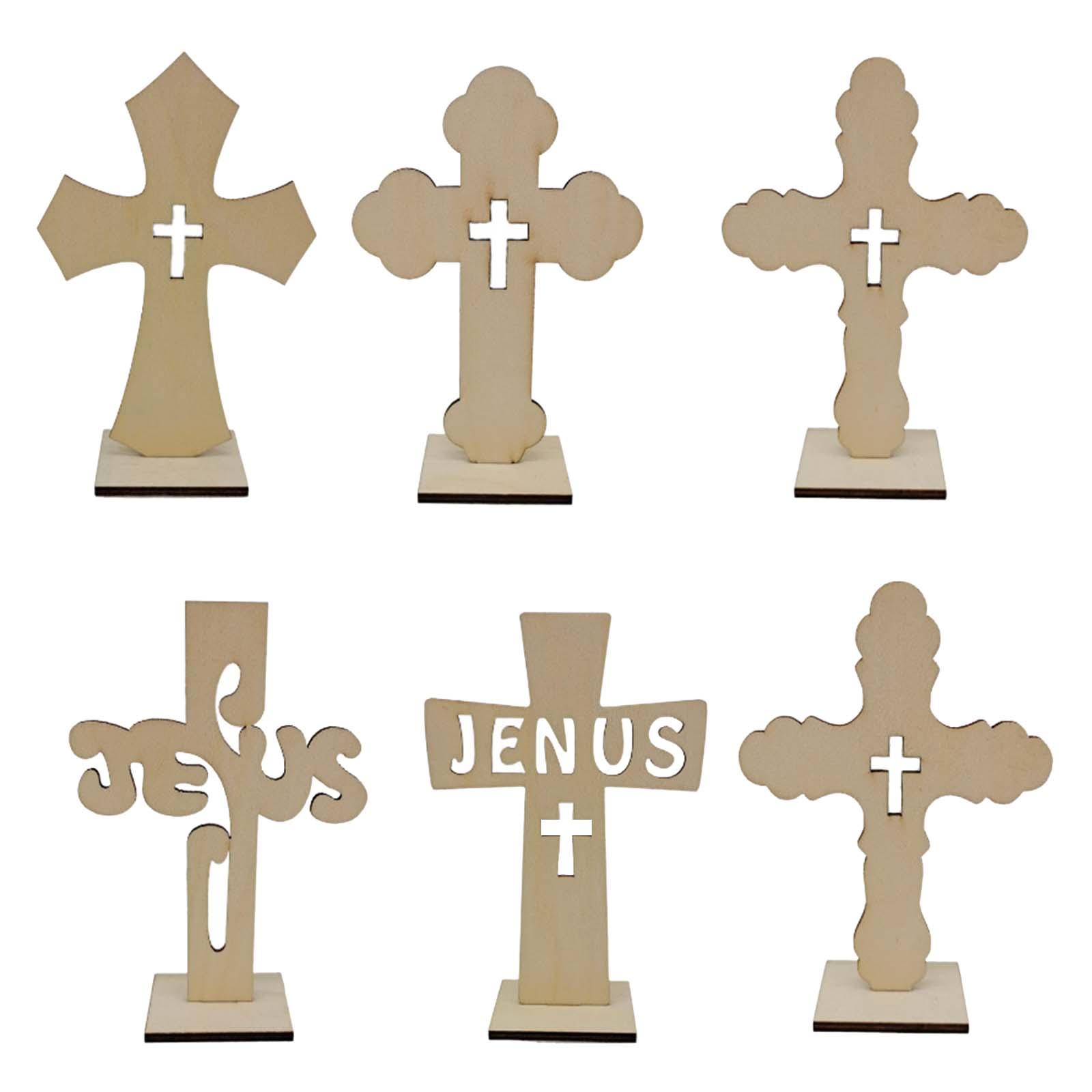 Bothyi - 6 Uds Cruz De Madera De Pie Decoración De Bautismo Dormitorio Cruz De Pie Para Manualidades